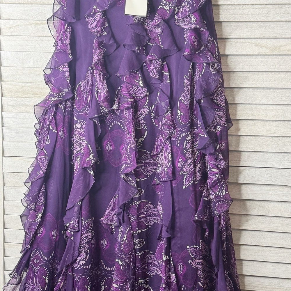 bebe Purple Strapless Ruffle Maxi Dress Cruise Medium NWT Romantic Resort Glam - Picture 6 of 9